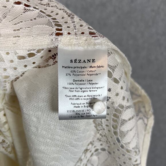Sezane White Bianca 3/4 Sleeve Lace Blouse Size 40 Large - Picture 11 of 11